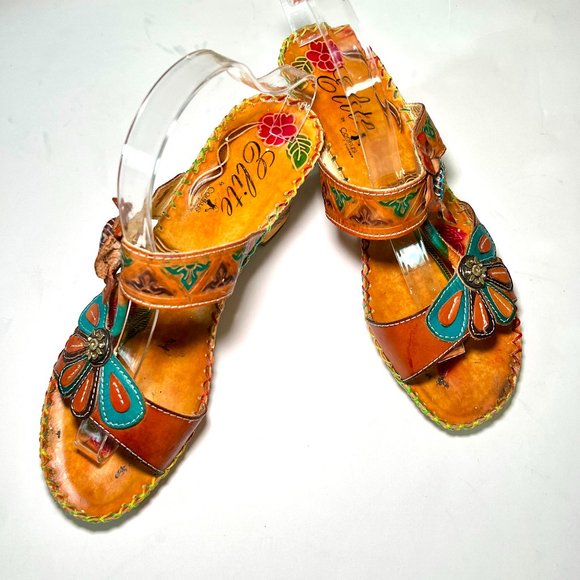 Corkys Shoes - CORKYS Elite Jamaica Leather Sandals Floral Wedge Heel Slip On Women's SIZE 11